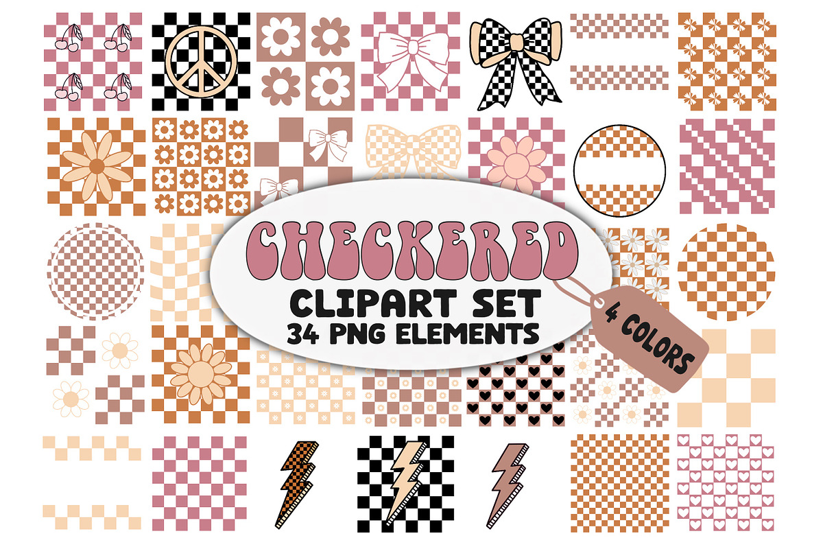 Checkered Taupe Retro Clipart Set, an Object Graphic by Brush Lab (Photo 1 of 7)