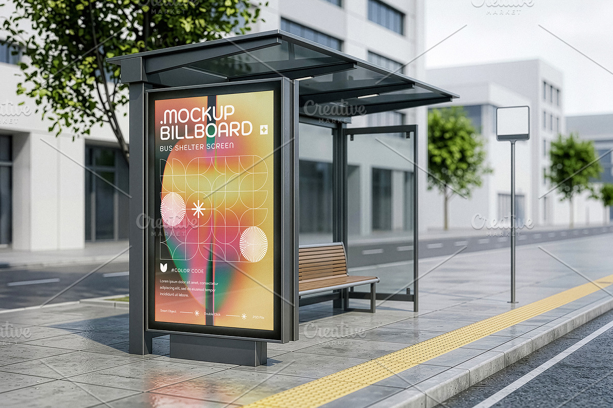 4 Vertical Bus Stop Screen Mockups, an Advertising Mockup by smishura (Photo 10 of 11)