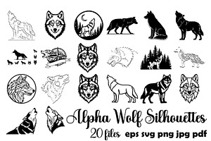 Alpha Wolf Silhouettes Bundle, an Animal Illustration by Designer_Momina