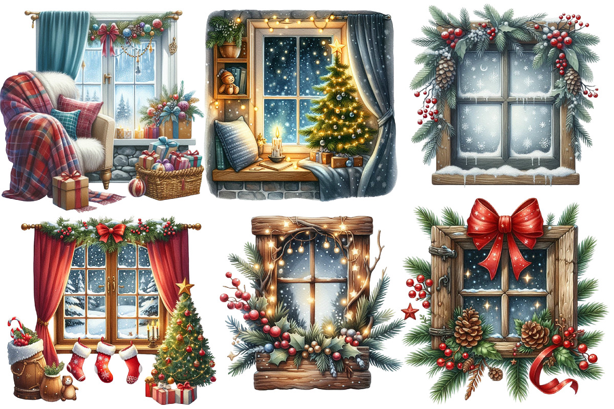 Christmas cozy window clipart, an Illustration by Designworld (Photo 3 of 6)