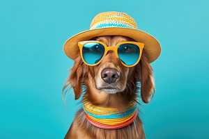 Chic Canine Coolness: A Pup's Summer Fashion Statement With Shades And Hat. Gen