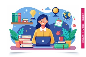 Woman Studying at Desk, an Illustration by Tanuart