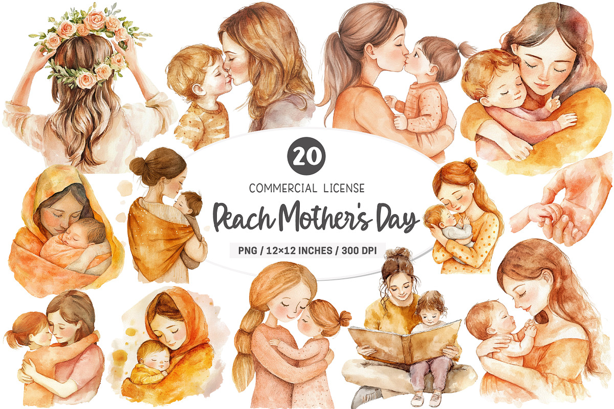 Peach Mother and Child Mother's Day, an Illustration by SinaCreation (Photo 1 of 5)