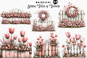 Spring Fence & Flower Clipart, an Illustration by Watercolor design (Thumbnail 1 of 6)