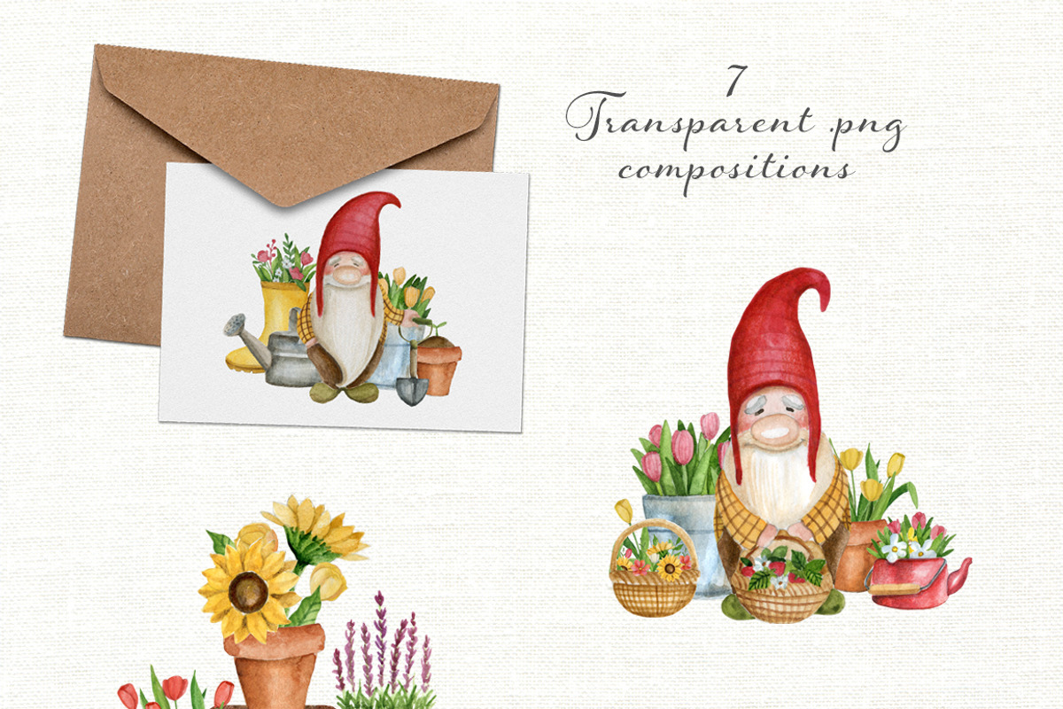Watercolor gnomes. Big bundle, an Illustration by JuliaBadeeva (Photo 16 of 27)