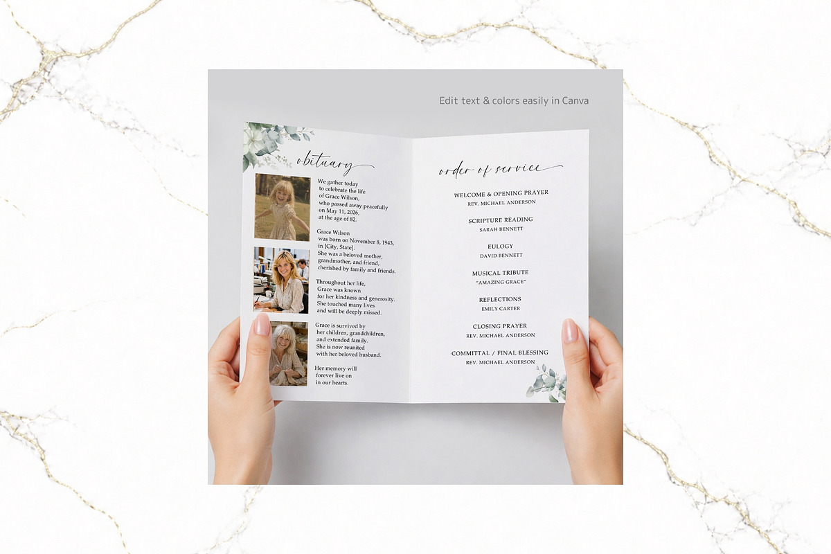 Funeral Bifold Program Canva FR007, a Brochure Template by TyphoonStudio (Photo 6 of 9)