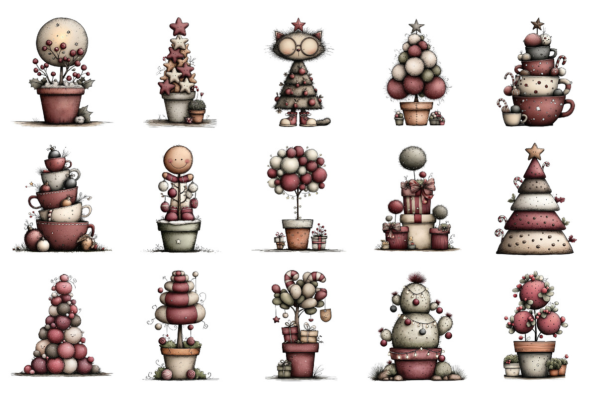 Whimsical Christmas Topiary Trees, an Illustration by Daily.Designs (Photo 4 of 5)