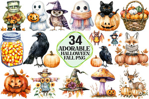 Adorable Halloween Fall Clipart, an Illustration by Pixels.Craft