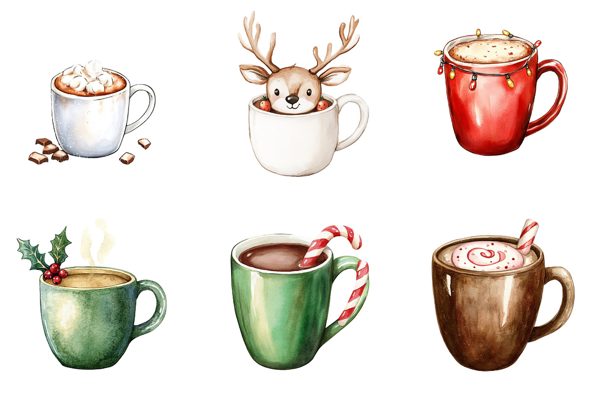 Christmas Hot Cocoa & Coffee Mugs, an Illustration by DreamArtGraphic (Photo 3 of 5)