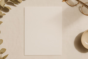 Flatlay Paper with Glasses and Leave, a Background Photo by illuztrate