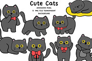 Cute Cat Clipart PNG Kawaii Bundle, an Animal Illustration by Nattapohncha (Thumbnail 1 of 3)