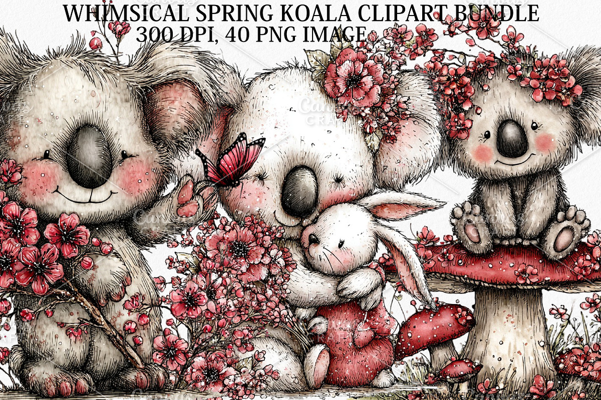 Whimsical Spring Koala Clipart PNG, an Illustration by Canvas Craft (Photo 1 of 7)