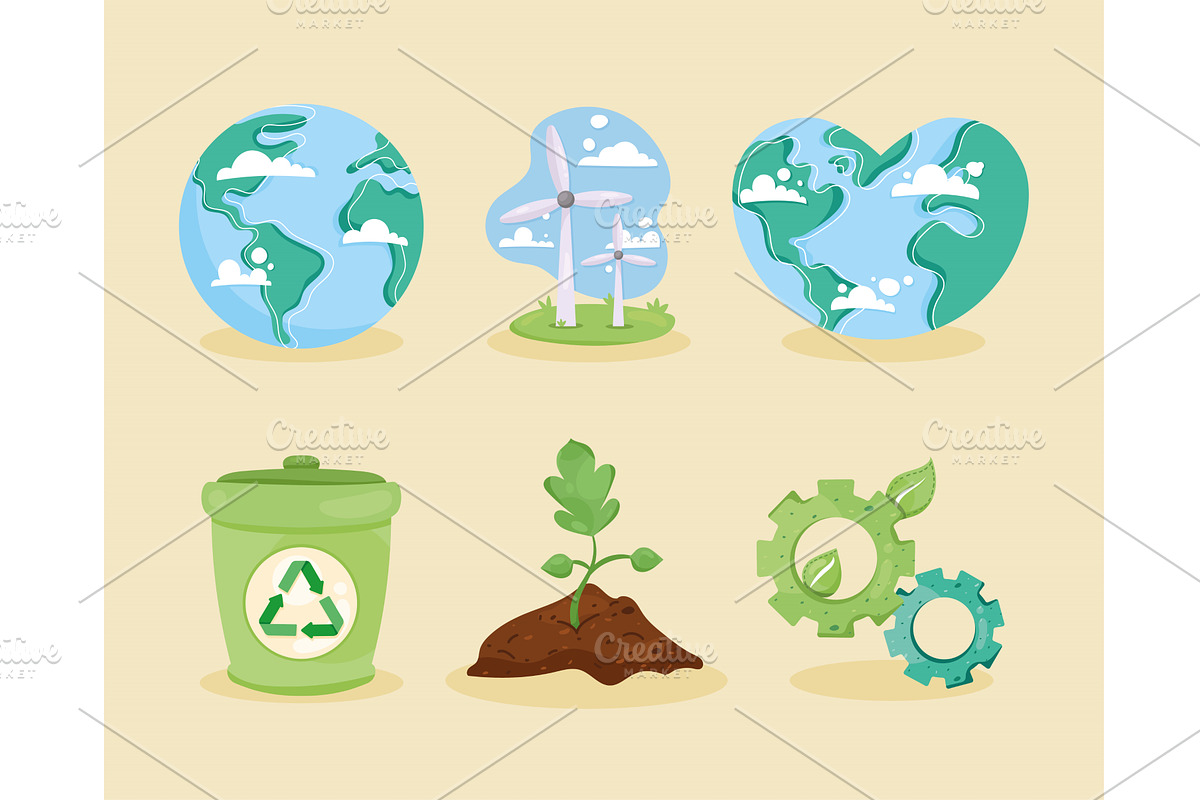 six save the planet icons, an Illustration by studiogstock
