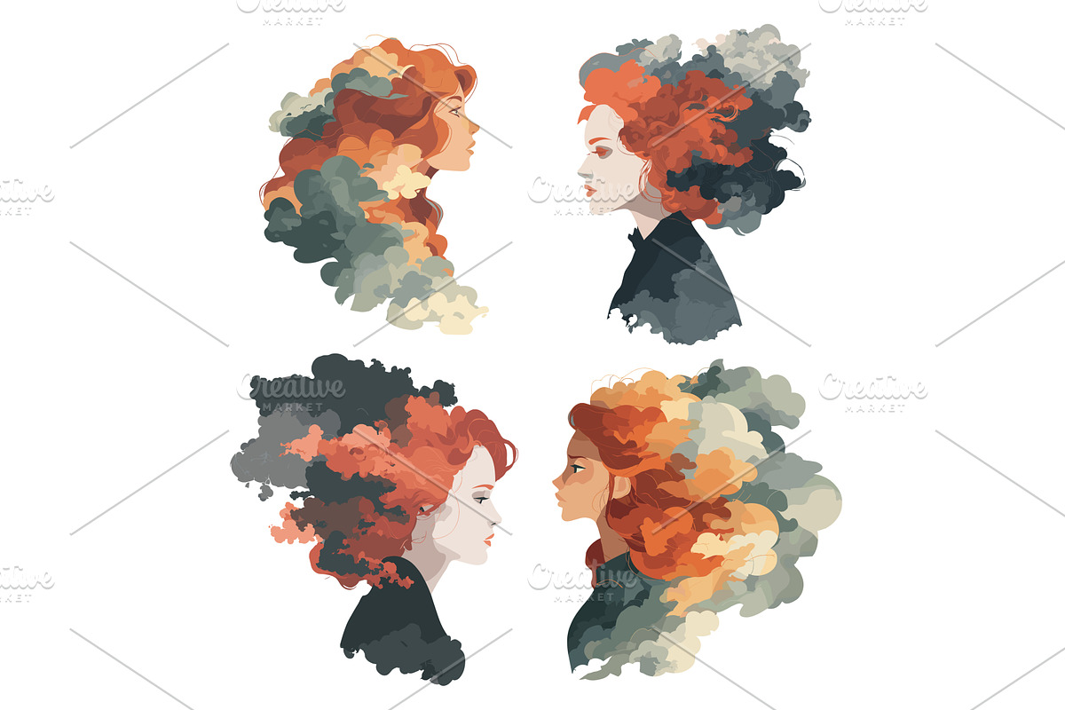 Girls with red hair cartoon vector, an Object Illustration by Onyx