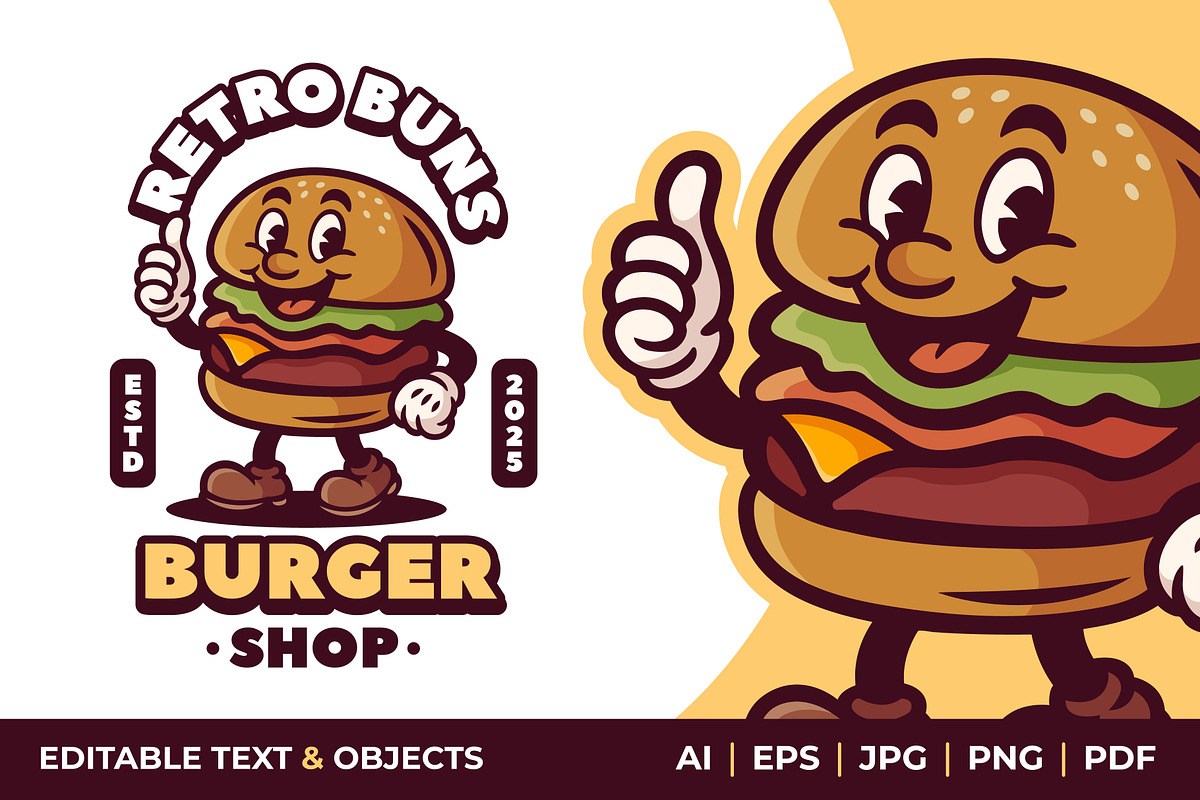 Burger Shop Retro Mascot Logo, a Branding & Logo Template by Akito Studio (Photo 2 of 2)