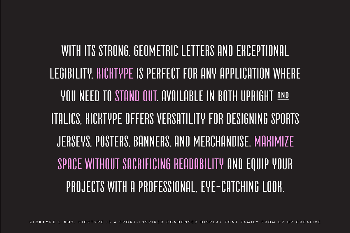 Kicktype Sport-Inspired Font Family, a Sans Serif Font by Up Up Creative (Photo 4 of 15)