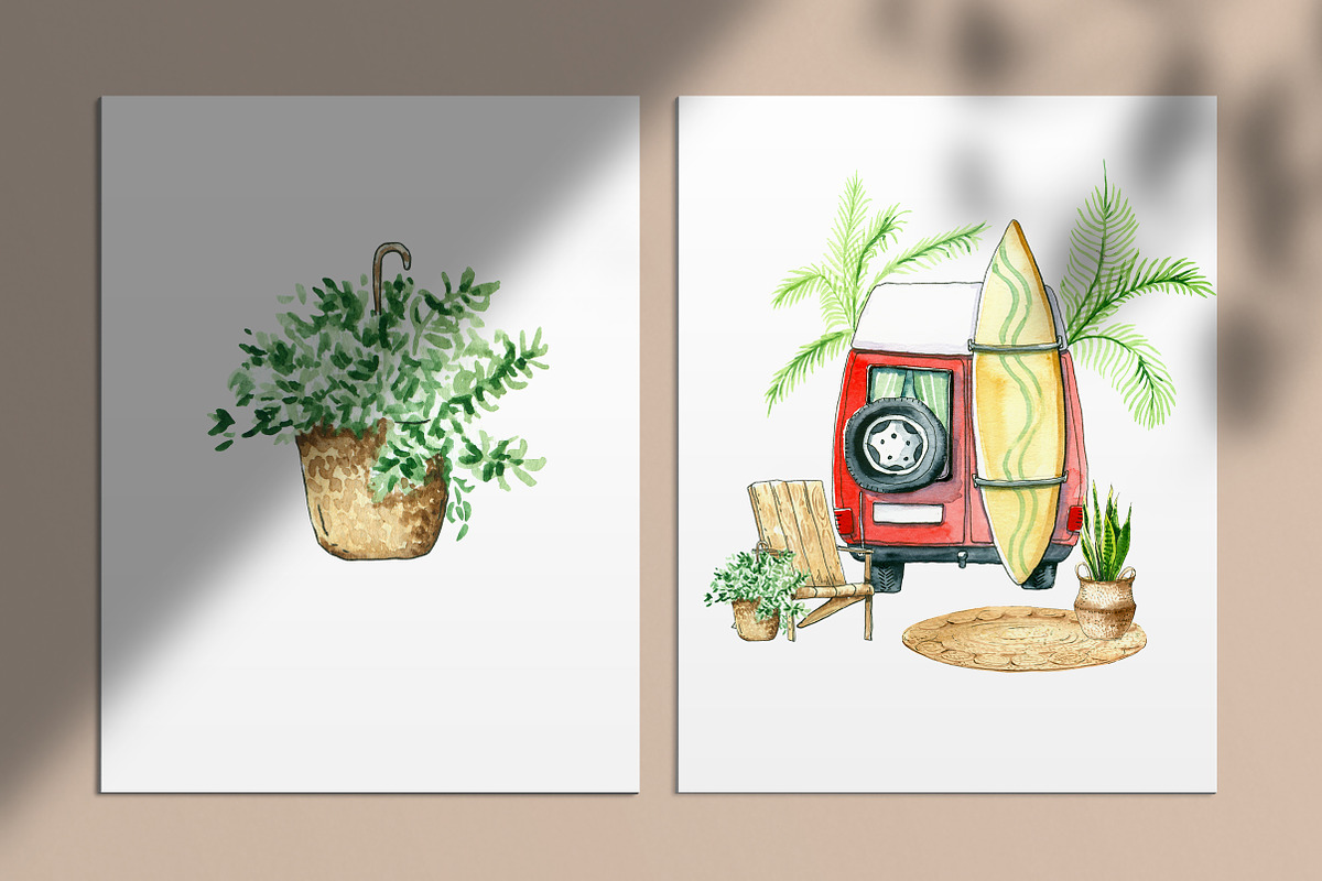 Vanlife. Watercolor illustrations., a Transportation Illustration by iri-illustration (Photo 5 of 9)