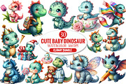 Watercolor Cute Baby Dinosaur PNG, an Illustration by Pixels.Craft (Thumbnail 1 of 6)