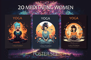 20 meditating women. Poster set., a Person Illustration by KENO Mascots