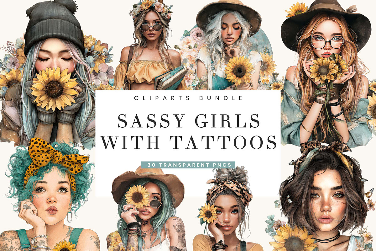 Tattoos Girls Clipart Bundle, a Person Illustration by BusyDaydesign (Photo 1 of 9)