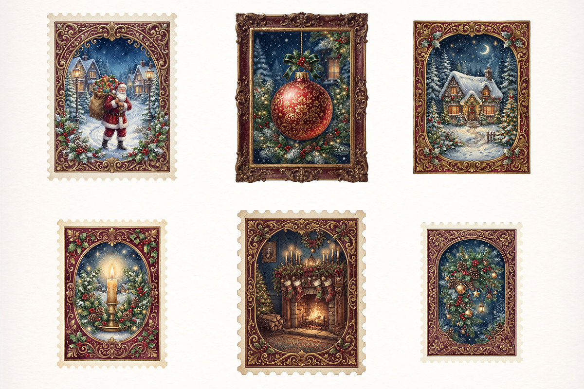 Vintage Christmas Stamps PNG Bundle, a Transportation Illustration by Digital Artistic99 (Photo 3 of 9)