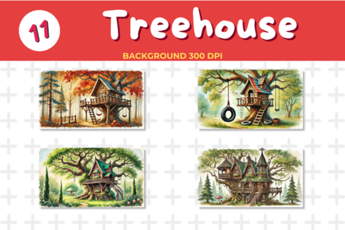 Vintage Watercolor Treehouse in Lus, a Background Graphic by John_Walker (Photo 2 of 4)