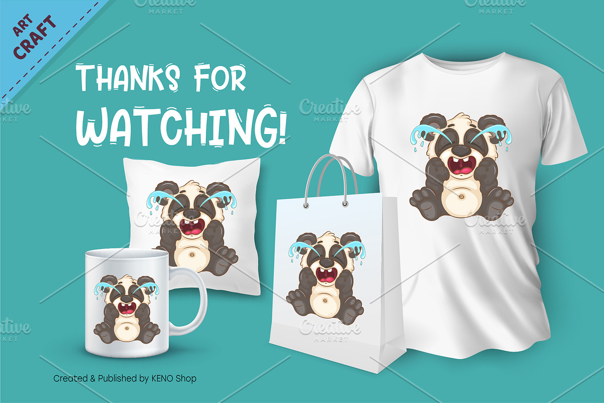 Cartoon Crying Panda. Tshirt., an Animal Illustration by KENO Mascots (Photo 3 of 3)