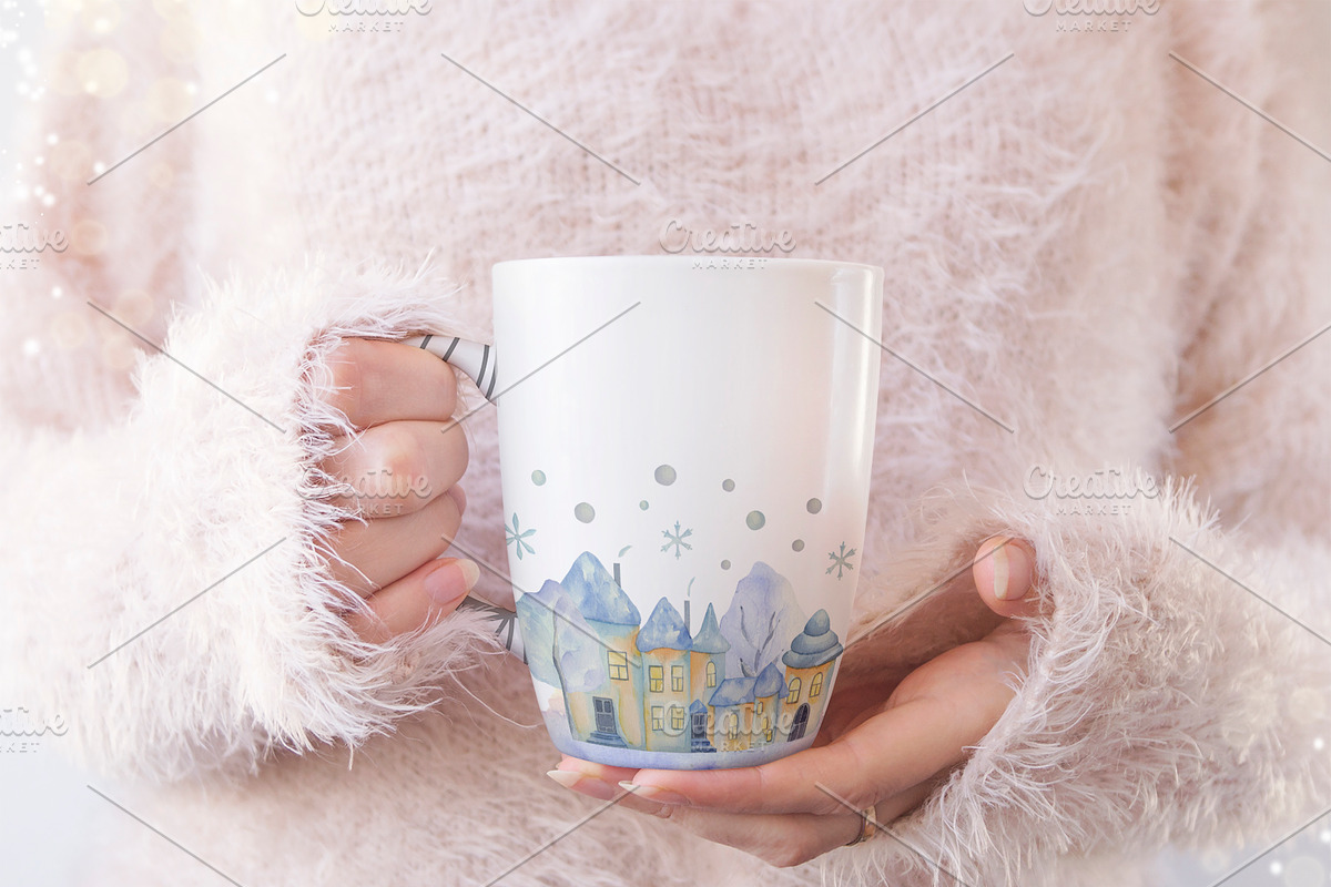 Watercolor Winter city of snowmen, a Decorative Illustration by Watercolor arts (Photo 6 of 6)