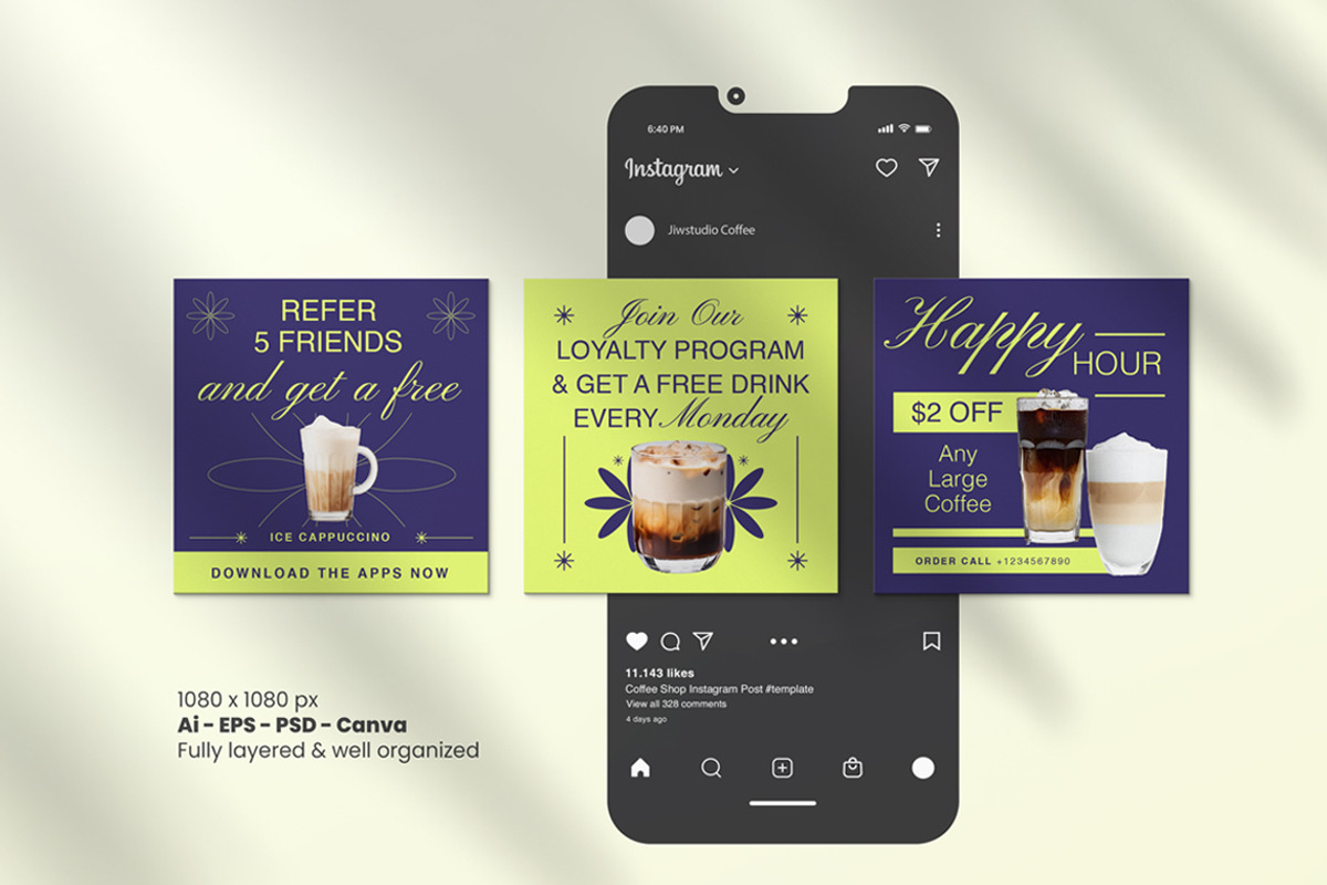 Coffee Shop Instagram  Post, a Social Media Template by Jiwstudio (Photo 3 of 4)