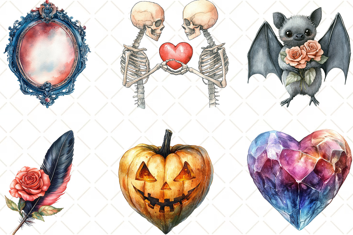 Romantic Halloween Clipart, an Illustration by Black Bird Studio (Photo 4 of 6)