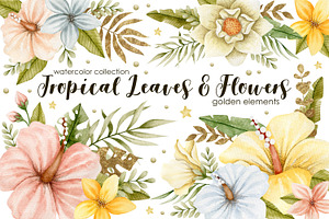Watercolor Tropical Flowers Set.