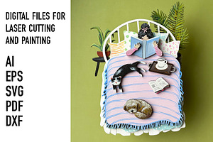 Cozy Reading Girl cat dog Layered