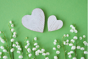 Two wooden hearts with white lily of, a Photo by tilialucida