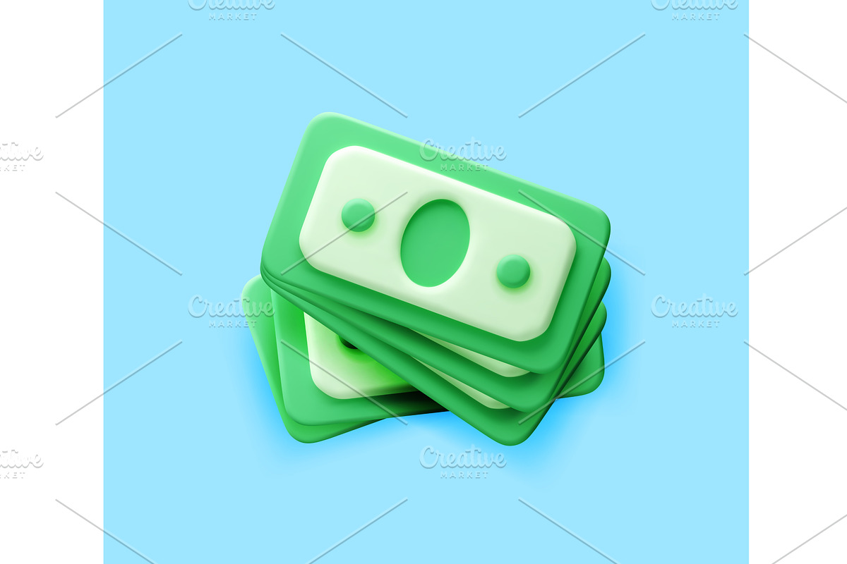 3D Stack of green paper money., a Finance Illustration by Abscent