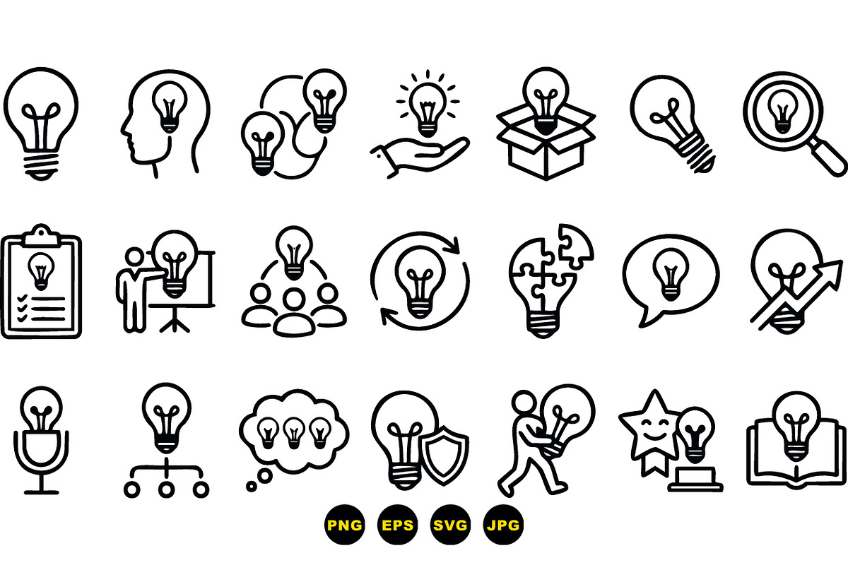 Innovative Lightbulb Icon Set, an Illustration by designvectx (Photo 3 of 3)