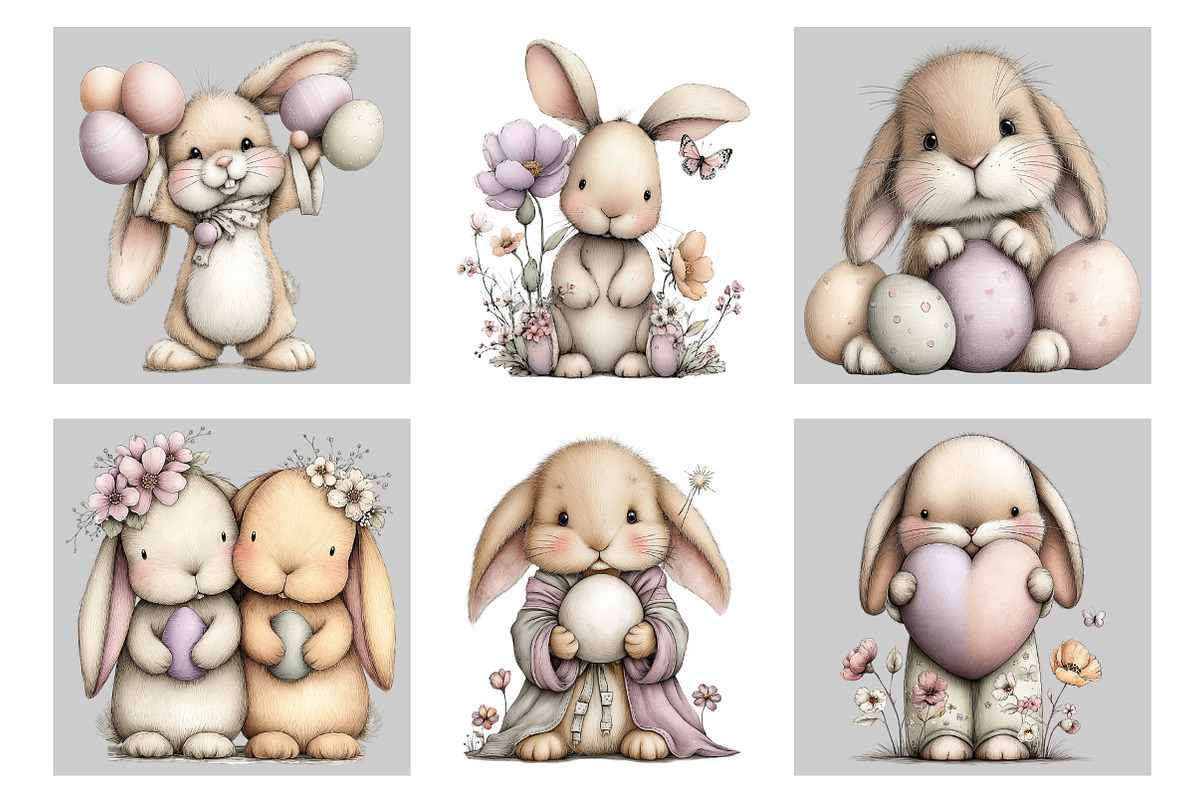 Whimsical Easter Bunny Clipart, an Illustration by Black Bird Studio (Photo 5 of 5)
