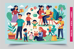 Colorful scene adults kids park, an Illustration by Tanuart