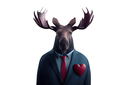 moose in love isolated on white background. Valentine's Day gree, an Animal Photo by Ales Munt