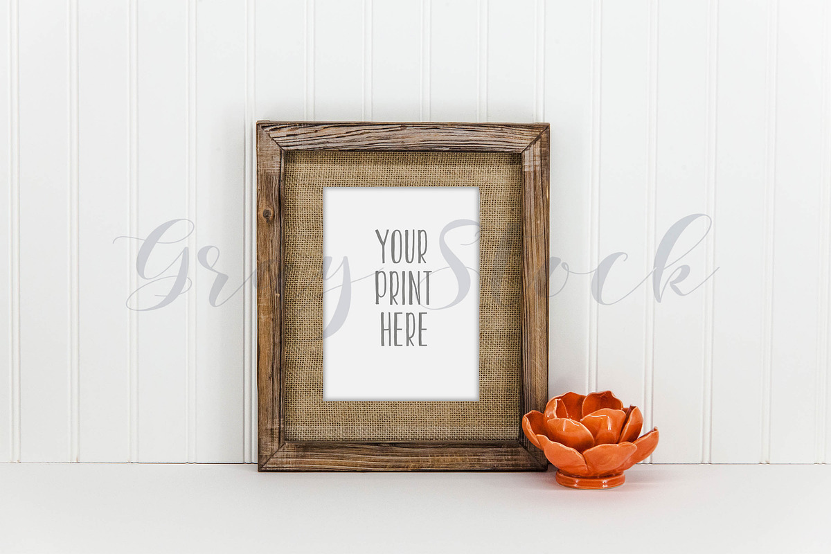 Wood Frame Mock Up w/Coral Flower, a Print Template by Gray Stock