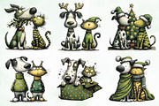 Whimsical Christmas Dog & Cat Bundle, an Illustration by Creative Art (Thumbnail 4 of 11)