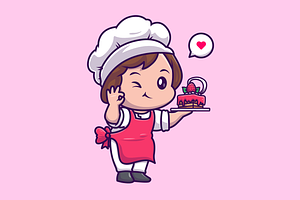 Cute Chef Girl Cooking Strawberry, a Person Illustration by Catalyst Labs