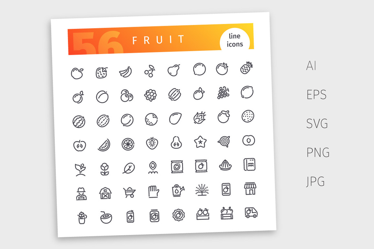 Fruit Line Icons Set, an Outline Icon by Voysla's Shop (Photo 4 of 4)