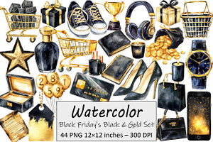 Black Friday's Black & Gold Clipart, an Illustration by Design Market