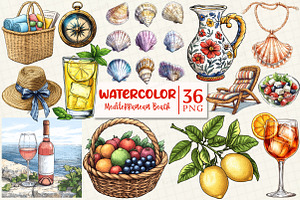 Mediterranean Summer Beach Clipart, an Illustration by OK Design