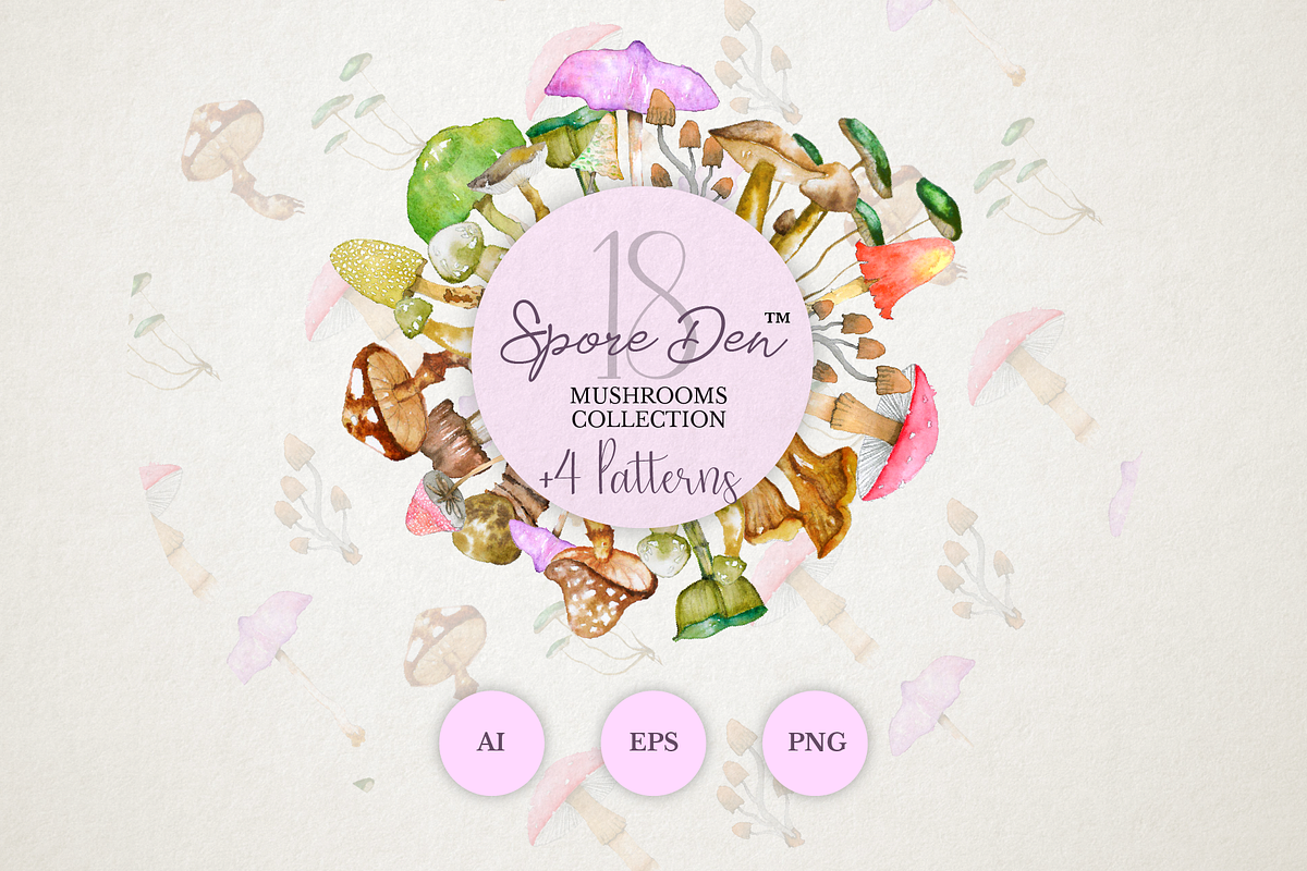 Watercolor mushrooms - Spore Den, a Food Illustration by Bunichi (Photo 3 of 9)