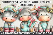 Cute & Funny Festive Highland Cow PN, an Illustration by RobertsArt (Thumbnail 1 of 7)