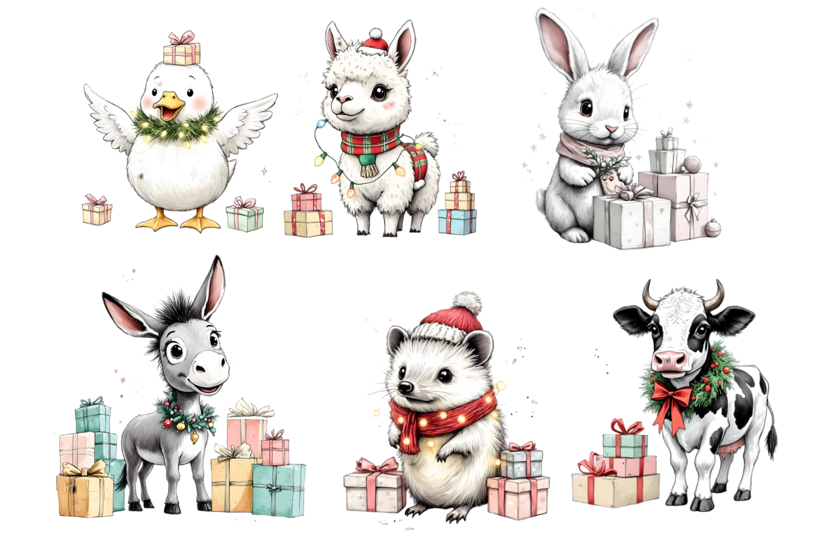 Christmas Cute Animals Clipart Se, an Animal Illustration by Anca Digital Vibe (Photo 2 of 5)