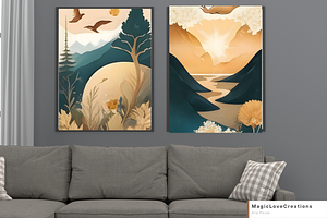 Boho Mountain Landscape Print Wall