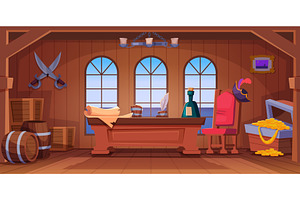 Pirate cabin. Battleship pirate, a Transportation Illustration by Onyx