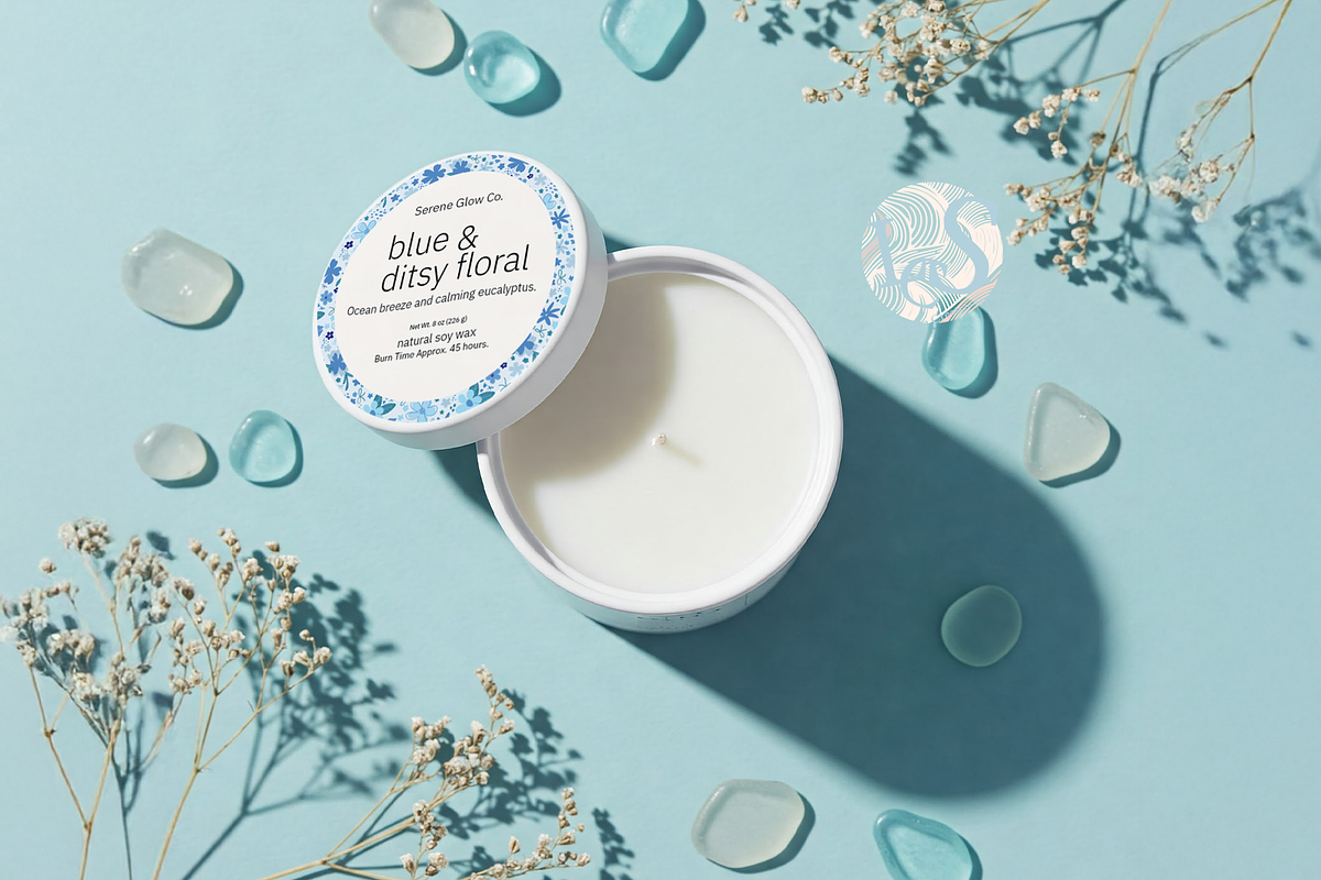 Blue Floral Candle Label Template, a Stationery Template by Little Creative Scribbles (Photo 3 of 5)
